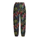 Embroidery Parrot Pattern Print Fleece Lined Knit Pants