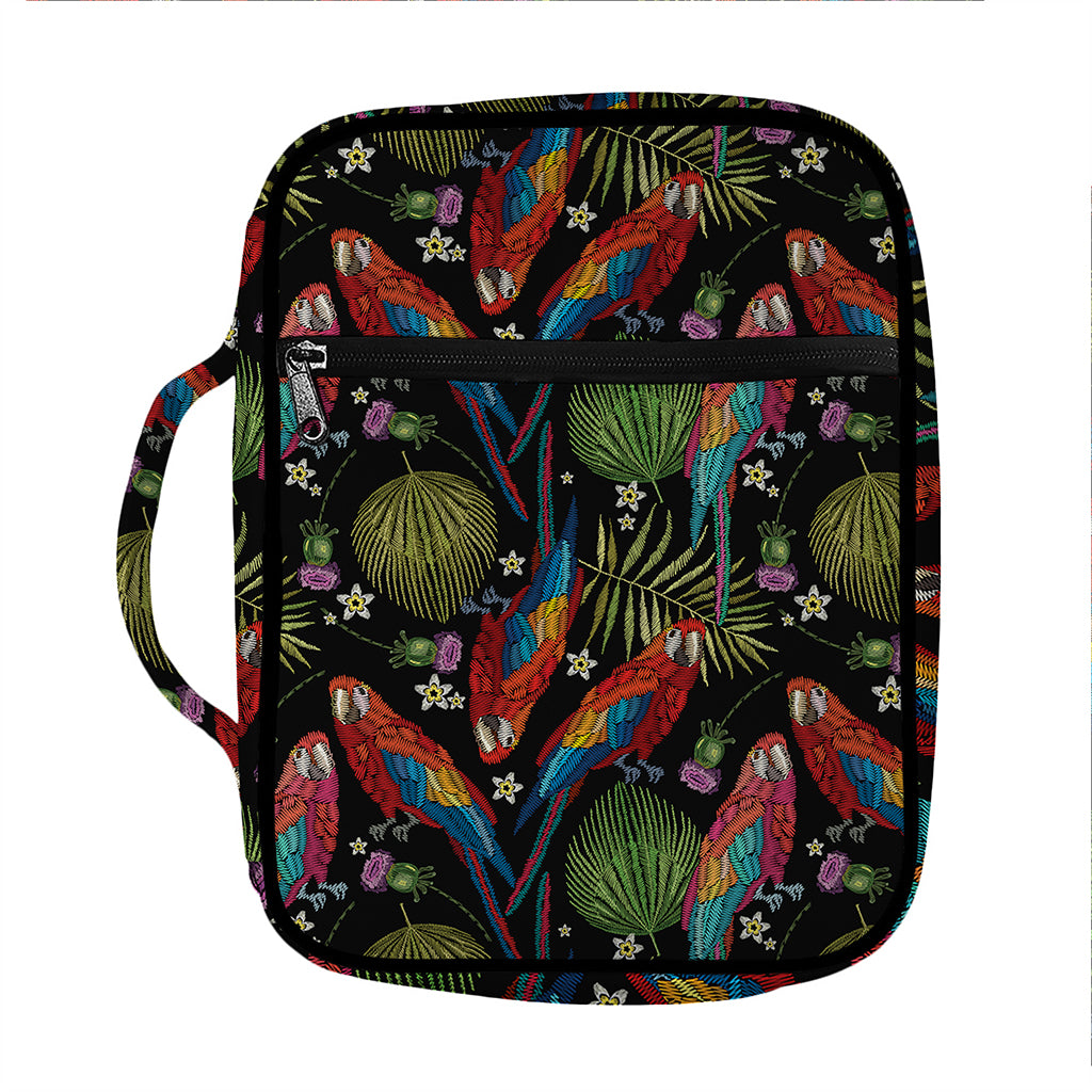Embroidery Parrot Pattern Print Front Pocket Bible Bag
