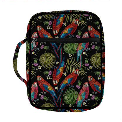 Embroidery Parrot Pattern Print Front Pocket Bible Bag