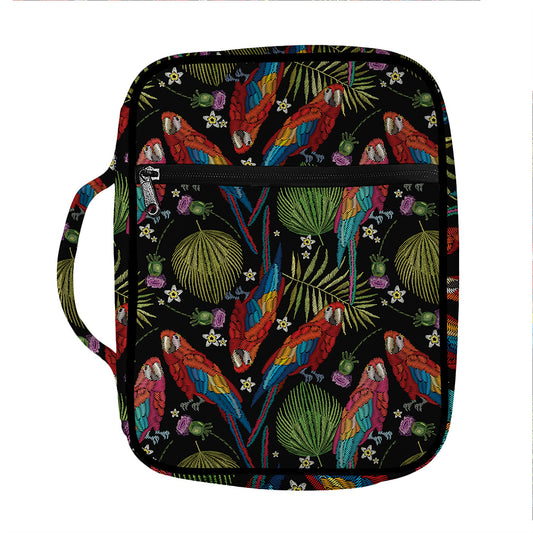 Embroidery Parrot Pattern Print Front Pocket Bible Bag