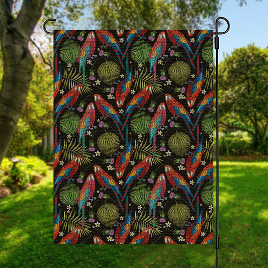Embroidery Parrot Pattern Print Garden Flag