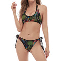 Embroidery Parrot Pattern Print Halter Scoop Tie Side Bikini