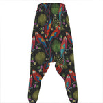 Embroidery Parrot Pattern Print Hammer Pants
