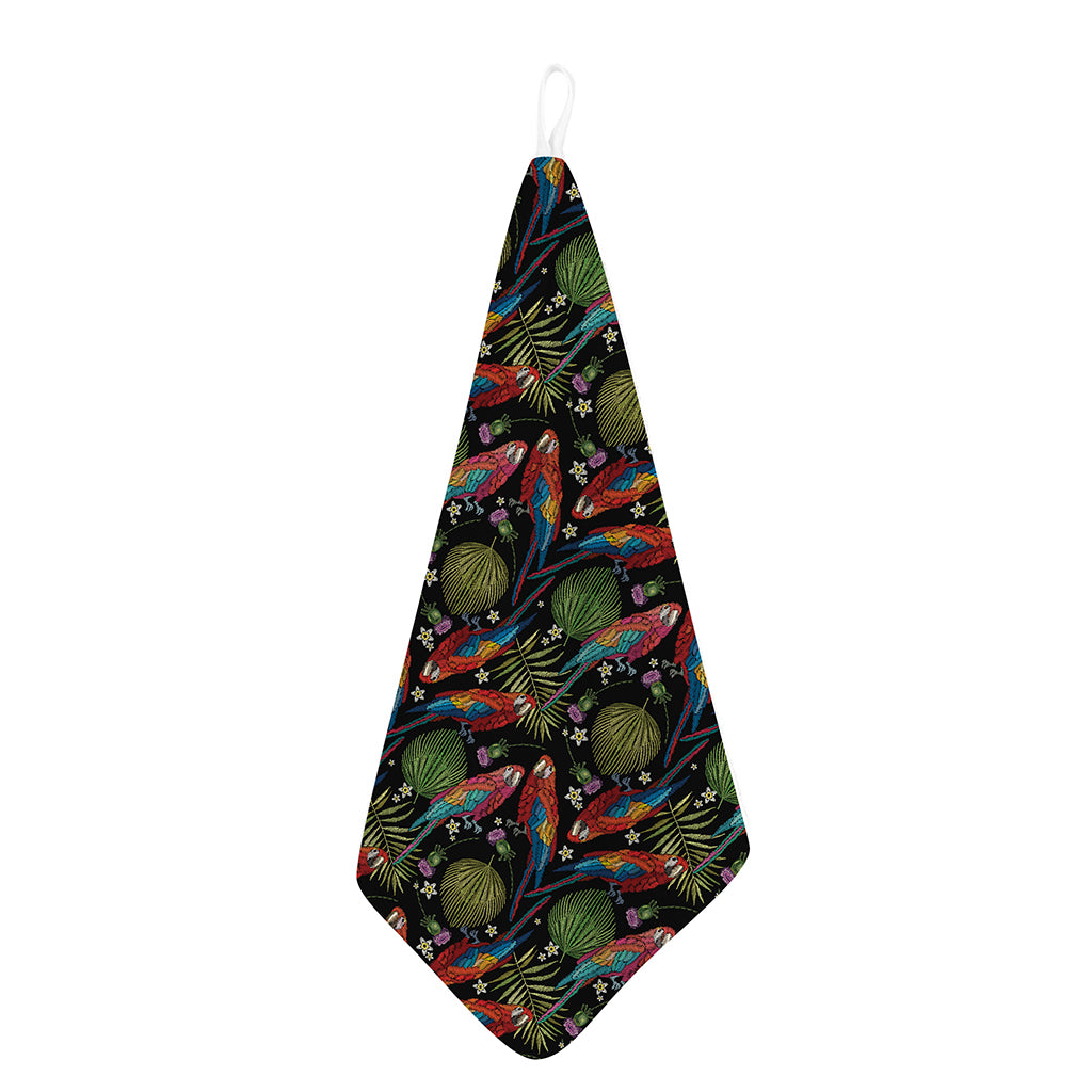 Embroidery Parrot Pattern Print Hand Towel