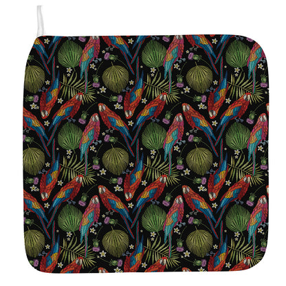 Embroidery Parrot Pattern Print Hand Towel
