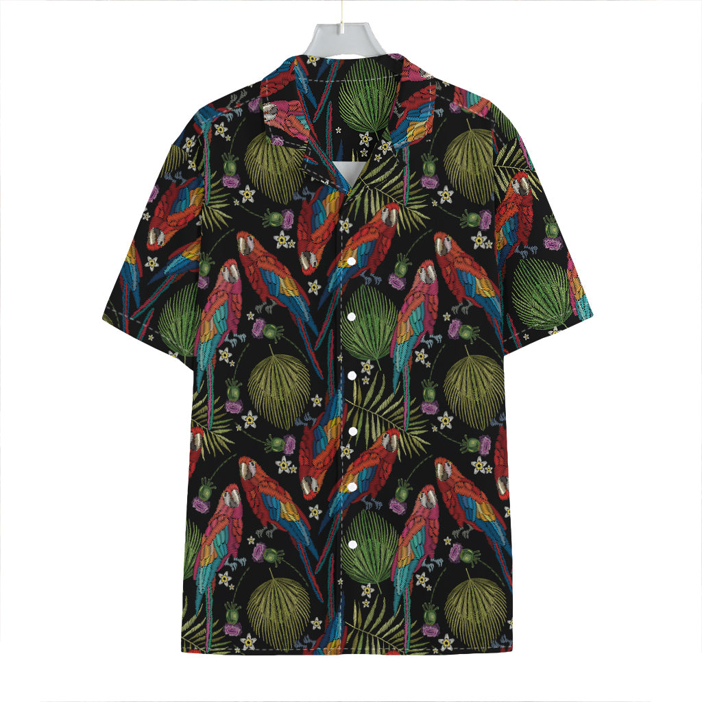 Embroidery Parrot Pattern Print Hawaiian Shirt