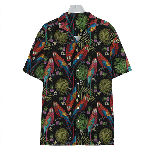 Embroidery Parrot Pattern Print Hawaiian Shirt