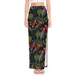 Embroidery Parrot Pattern Print High Slit Maxi Skirt