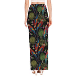 Embroidery Parrot Pattern Print High Slit Maxi Skirt