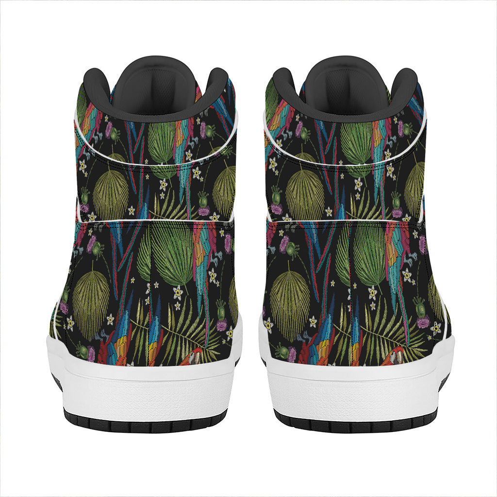 Embroidery Parrot Pattern Print High Top Leather Sneakers