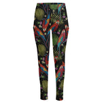 Embroidery Parrot Pattern Print High-Waisted Pocket Leggings