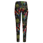 Embroidery Parrot Pattern Print High-Waisted Pocket Leggings