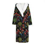 Embroidery Parrot Pattern Print Hooded Bathrobe