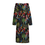 Embroidery Parrot Pattern Print Hooded Bathrobe