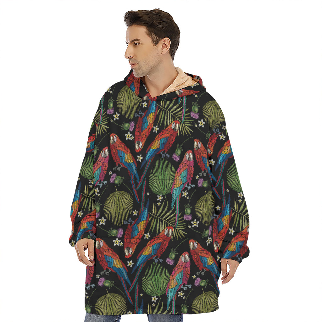 Embroidery Parrot Pattern Print Hoodie Blanket