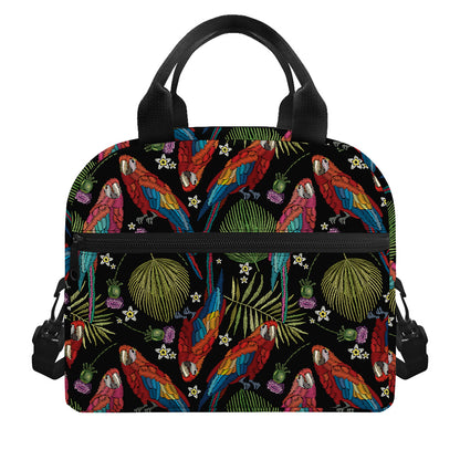Embroidery Parrot Pattern Print Insulated Lunch Bag