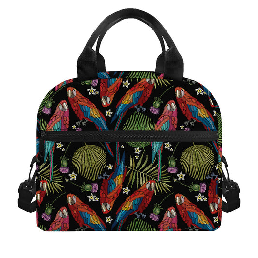 Embroidery Parrot Pattern Print Insulated Lunch Bag
