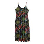 Embroidery Parrot Pattern Print Jersey Midi Cami Dress