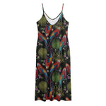 Embroidery Parrot Pattern Print Jersey Midi Cami Dress