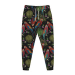Embroidery Parrot Pattern Print Jogger Pants
