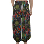 Embroidery Parrot Pattern Print Lantern Pants
