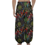 Embroidery Parrot Pattern Print Lantern Pants