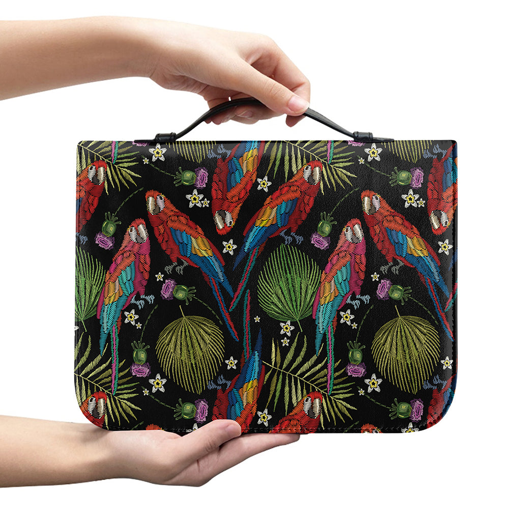Embroidery Parrot Pattern Print Leather Bible Cover