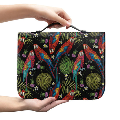 Embroidery Parrot Pattern Print Leather Bible Cover