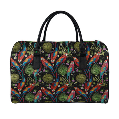 Embroidery Parrot Pattern Print Leather Duffle Bag