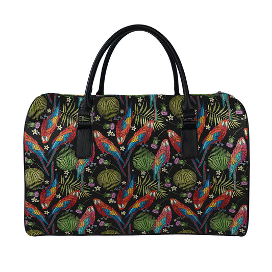 Embroidery Parrot Pattern Print Leather Duffle Bag