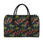 Embroidery Parrot Pattern Print Leather Duffle Bag