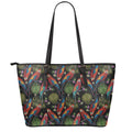 Embroidery Parrot Pattern Print Leather Tote Bag With Zipper