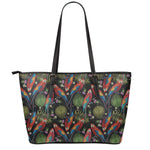 Embroidery Parrot Pattern Print Leather Tote Bag