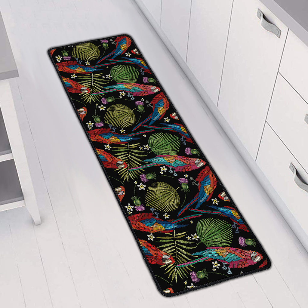 Embroidery Parrot Pattern Print Long Kitchen Mat