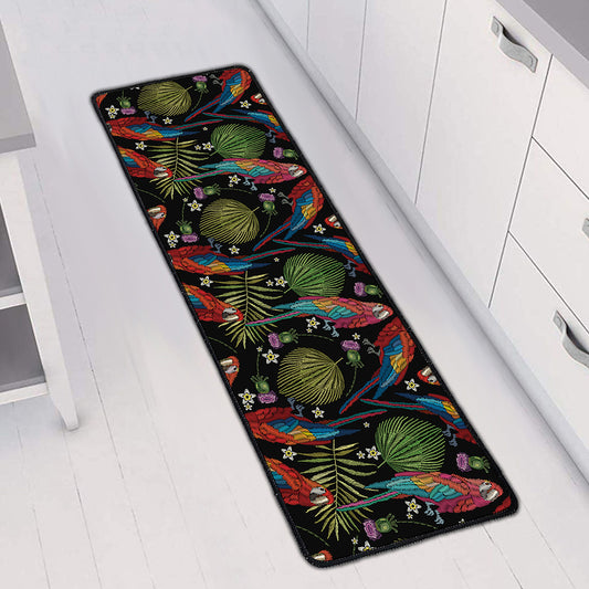 Embroidery Parrot Pattern Print Long Kitchen Mat
