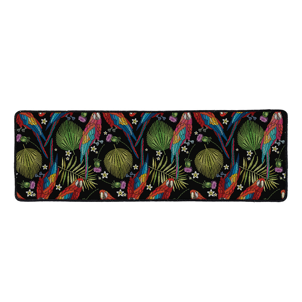 Embroidery Parrot Pattern Print Long Kitchen Mat