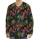 Embroidery Parrot Pattern Print Long Sleeve Baseball Jersey