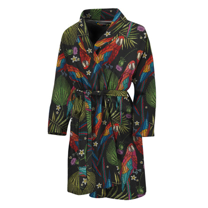 Embroidery Parrot Pattern Print Men's Bathrobe