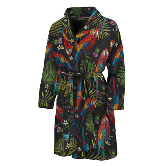 Embroidery Parrot Pattern Print Men's Bathrobe