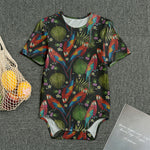 Embroidery Parrot Pattern Print Men's Bodysuit