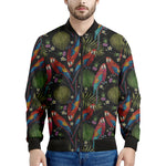 Embroidery Parrot Pattern Print Men's Bomber Jacket