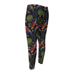 Embroidery Parrot Pattern Print Men's Compression Pants