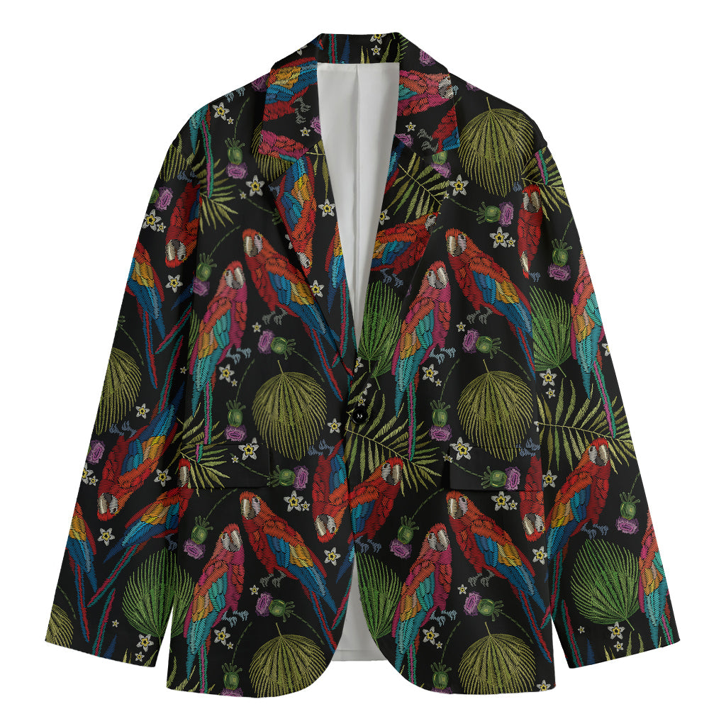 Embroidery Parrot Pattern Print Men's Cotton Blazer