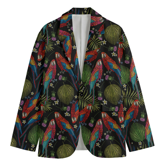Embroidery Parrot Pattern Print Men's Cotton Blazer