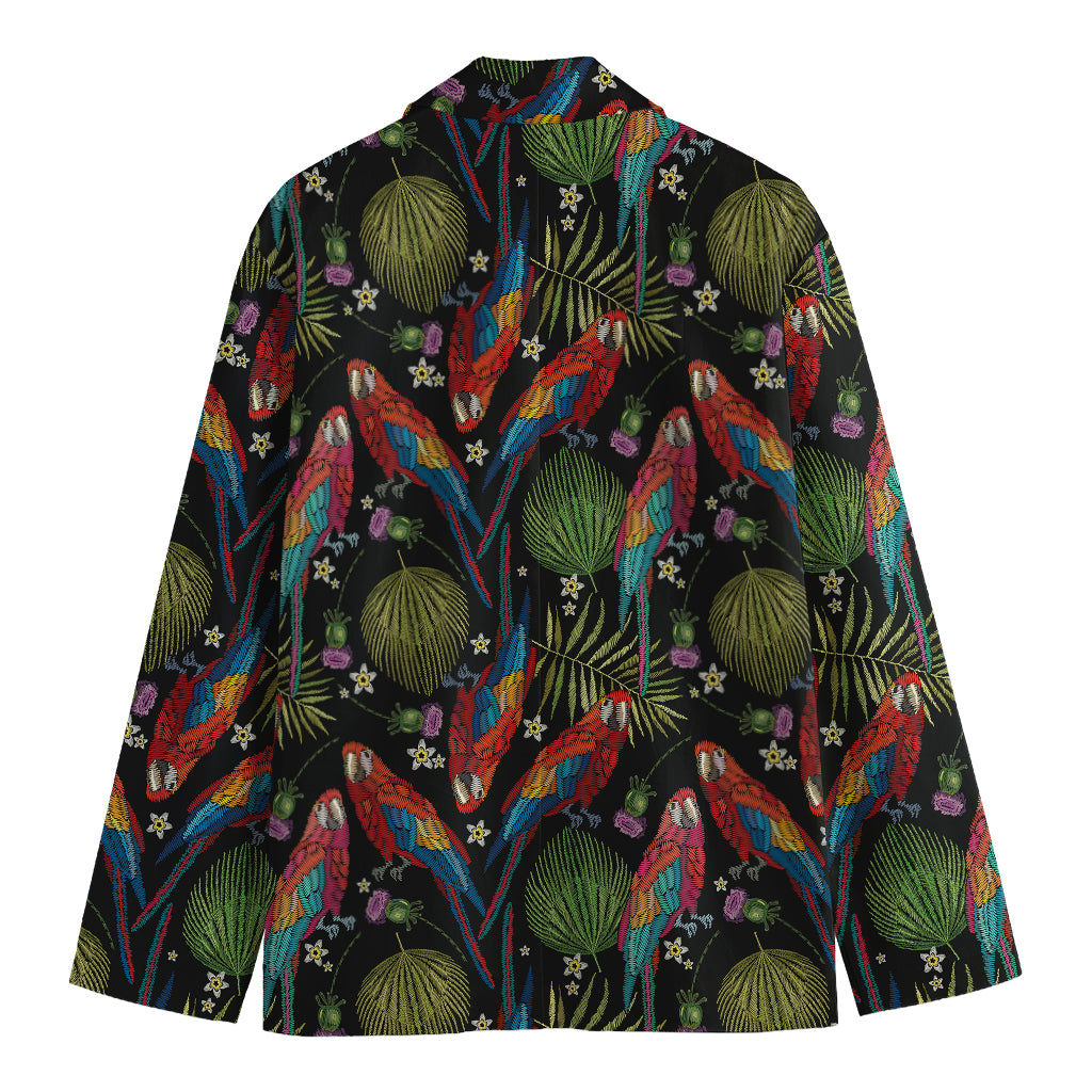 Embroidery Parrot Pattern Print Men's Cotton Blazer