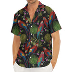 Embroidery Parrot Pattern Print Men's Deep V-Neck Shirt