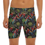 Embroidery Parrot Pattern Print Men's Long Boxer Briefs