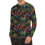 Embroidery Parrot Pattern Print Men's Long Sleeve Rash Guard