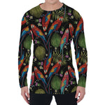 Embroidery Parrot Pattern Print Men's Long Sleeve T-Shirt
