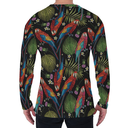 Embroidery Parrot Pattern Print Men's Long Sleeve T-Shirt